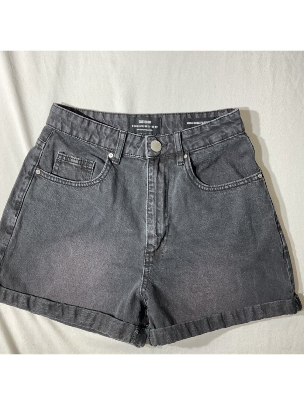 High Rise Black Denim Shorts Womens Cotton-On Size 4 US / 36 EU 5 Pockets Casual
